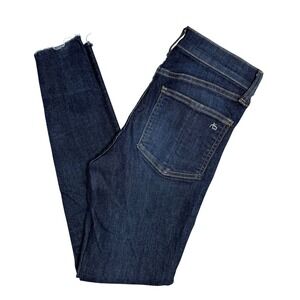 Rag Bone Jean 10 Inch Ankle Skinny Dark Wash Raw Hem Jeans‎ Women's Size 24